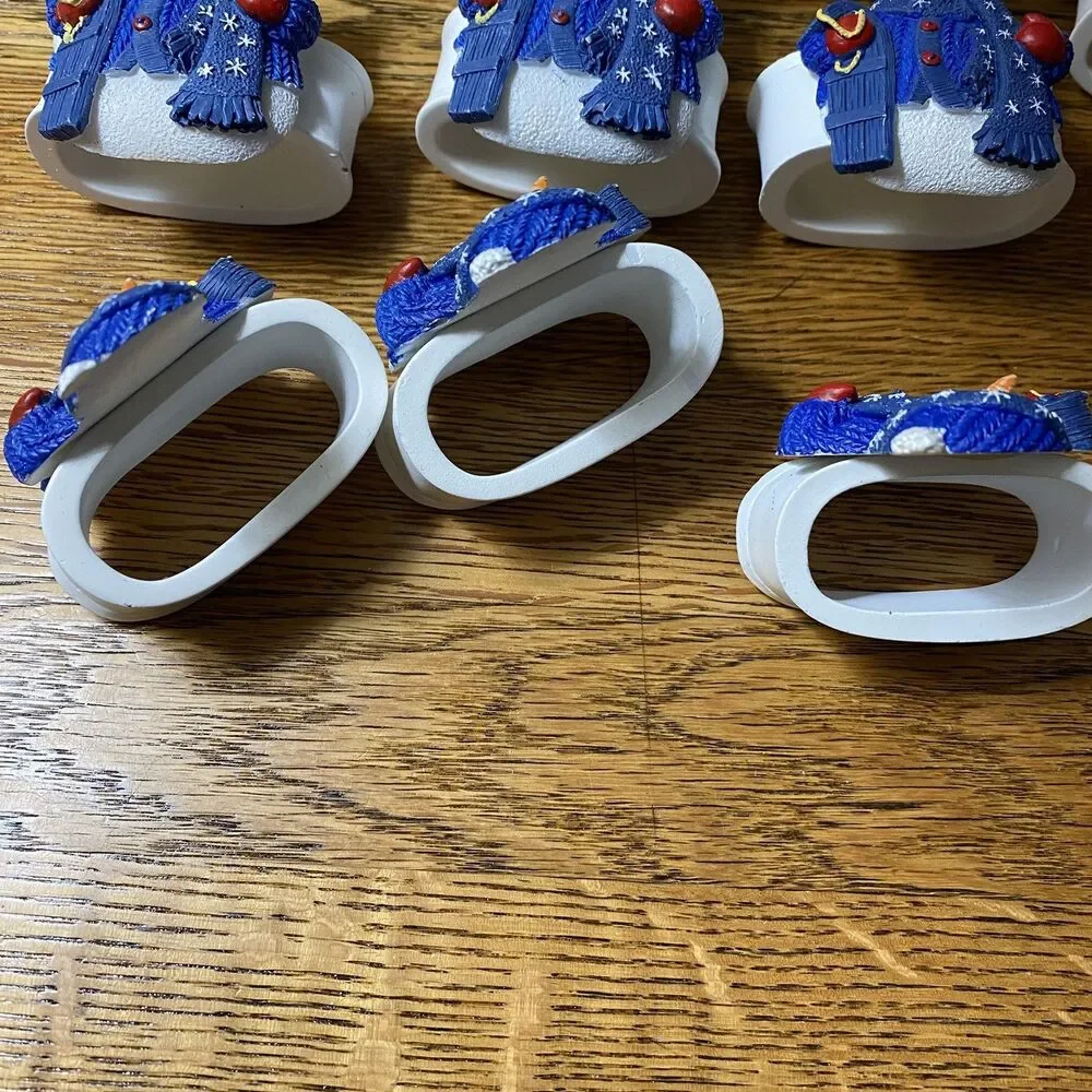 Lot of 11 Snowman Holiday Christmas Napkin Rings Blue/White Polymer?/Plasitc